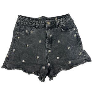 Art Class Girls Black Denim Shorts XL Starburst Embroidery Raw Hem